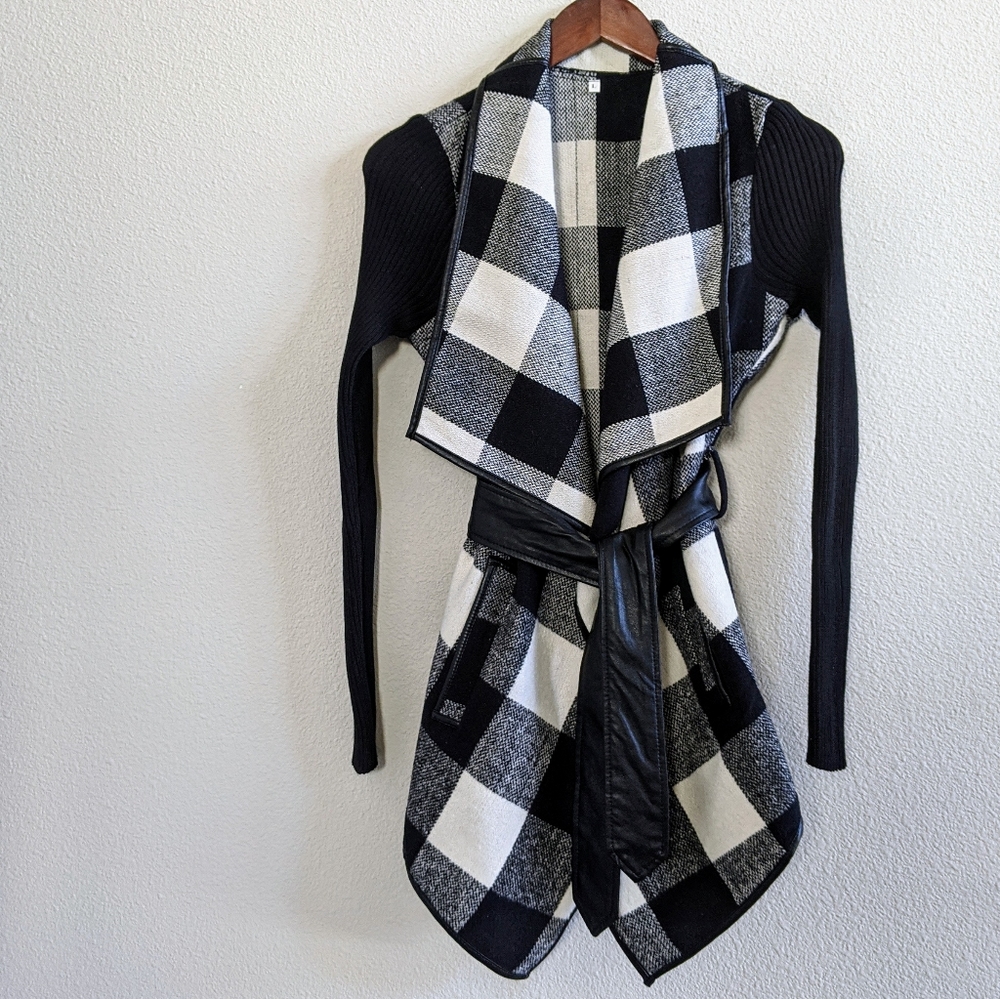 SheIn Black & Off-White Jacket w/ Pleather Details